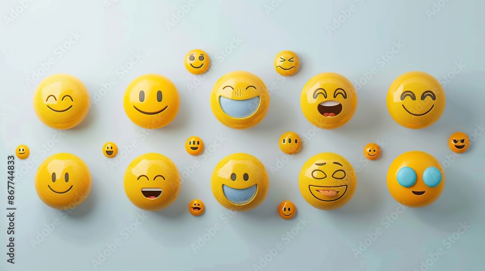 A Collection of Smiling Emojis in a 3D Rendering A Collection of Smiling Emojis in a 3D Rendering