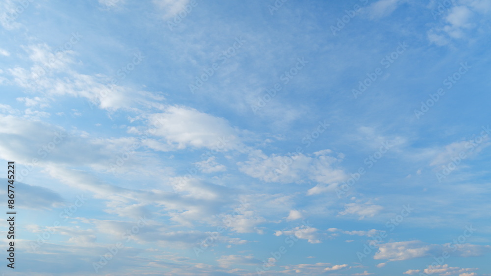 Obraz premium Fluffy layered clouds sky atmosphere. Puffy fluffy white clouds. Formation cloud sky scape. Time lapse.