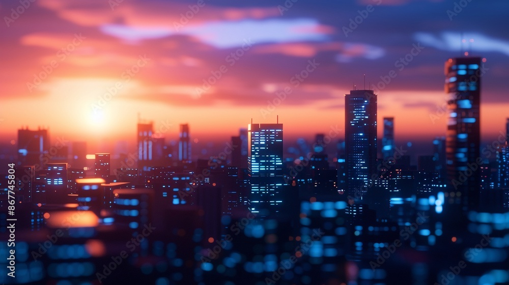 Fototapeta premium Hightech city with financial instability, photorealistic, futuristic elements