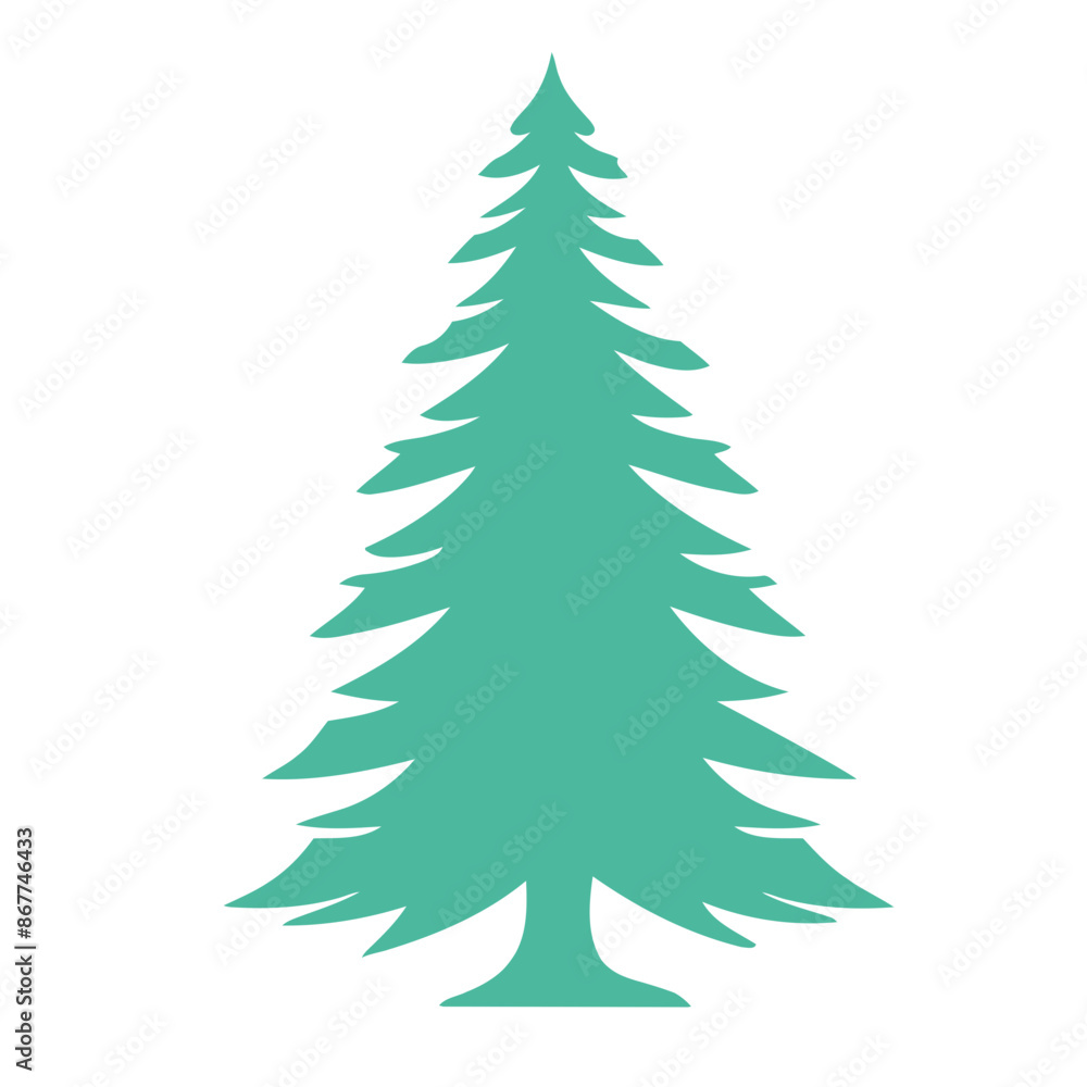 A tall green pine tree silhouette against a white background A tall green pine tree silhouette against a white background