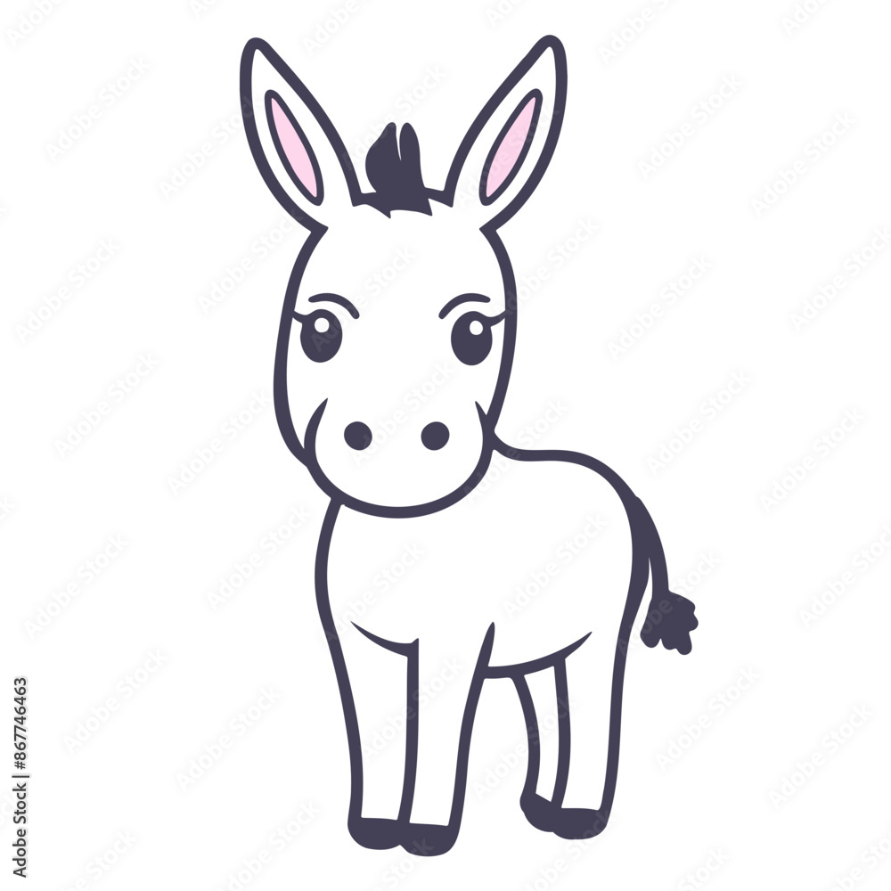 A cute cartoon donkey with large ears and a friendly expression A cute cartoon donkey with large ears and a friendly expression