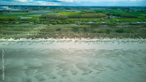 Spectacular aerial view of a Belgian beach! The sandy shores of the North Sea in full glory - the perfect spot to relax and admire nature