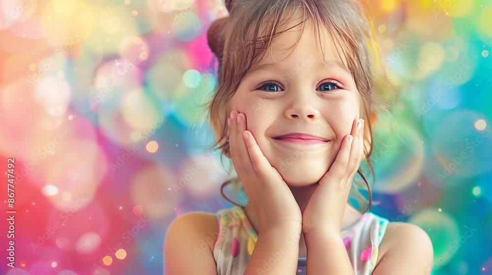 A Happy Young Girl Smiling with Vibrant, Colorful Background A Happy Young Girl Smiling with Vibrant, Colorful Background