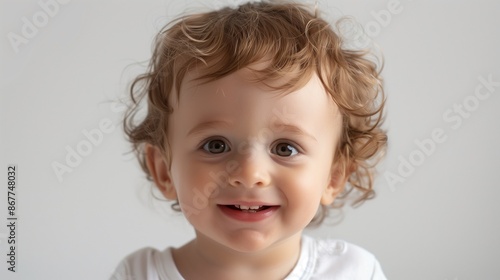 Portrait of a Cheerful Curly-Haired Baby with a Delightful Smile