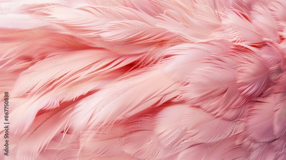 Fototapeta premium A highly detailed close-up shot of soft pink feathers, showcasing their intricate textures and delicate beauty, evoking feelings of softness and serenity.