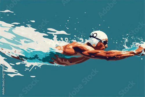 Vector of a swimmer glides through the water with elegance and power