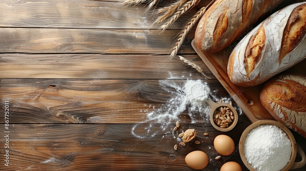 Bread bakery background top food view fresh white wheat loaf. Background food flour bakery top bread slice pastry brown breakfast bake organic cut table french grain baguette board wood whole wooden Bread bakery background top food view fresh white wheat loaf. Background food flour bakery top bread slice pastry brown breakfast bake organic cut table french grain baguette board wood whole wooden