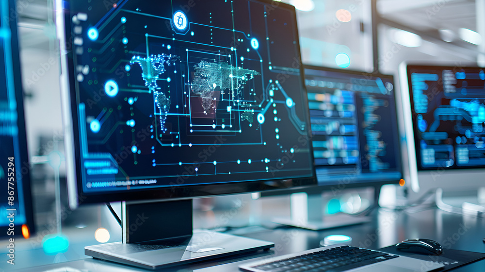 Fototapeta premium Desktop Computer Running Blockchain Software