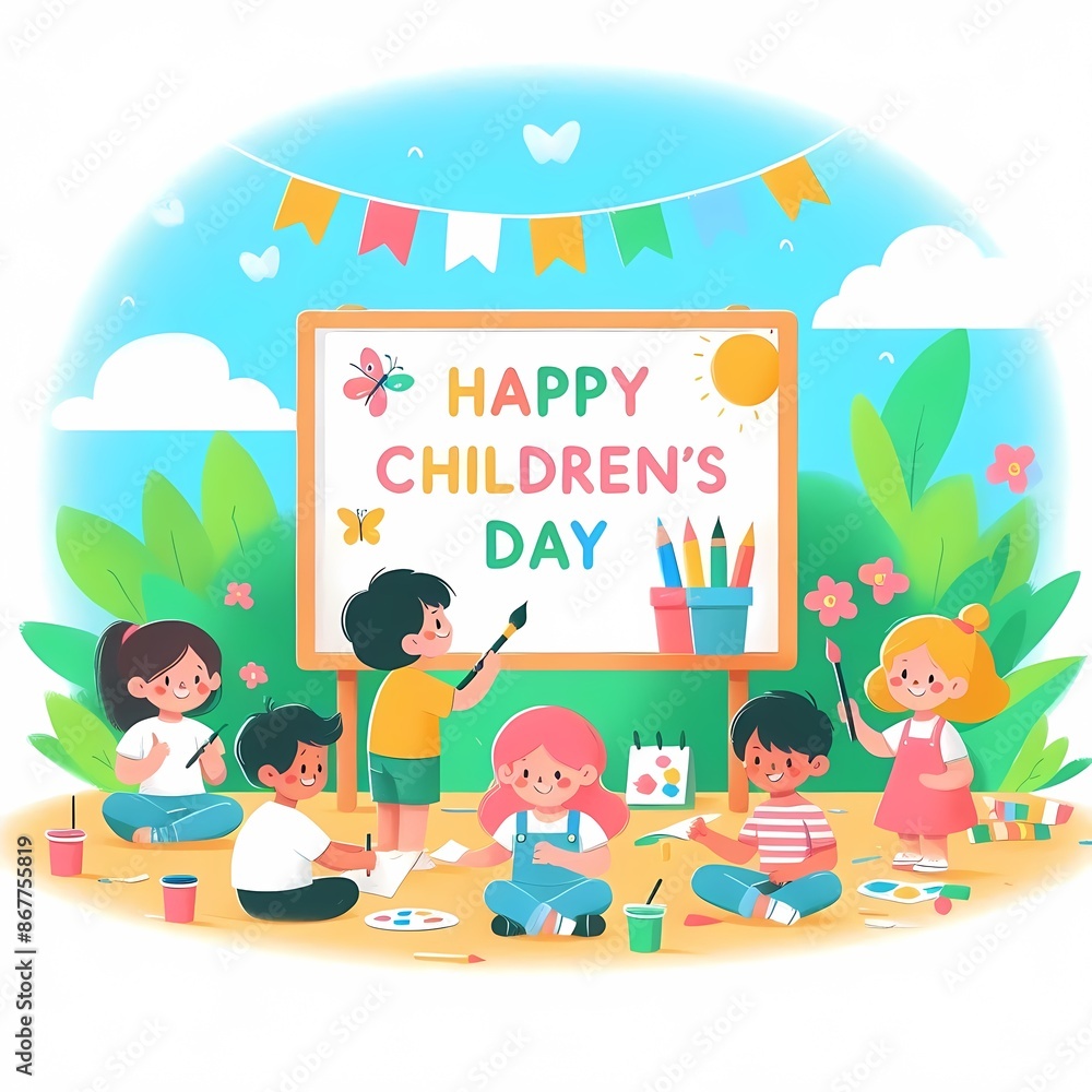 Happy Children's day flat vector illustration isolated on white background Happy Children's day flat vector illustration isolated on white background