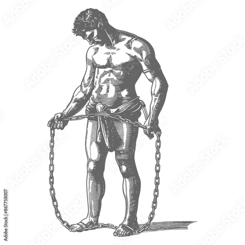 man slave with shackle full body with engraving style black color only