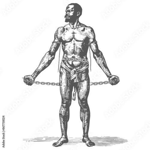 man slave with shackle full body with engraving style black color only