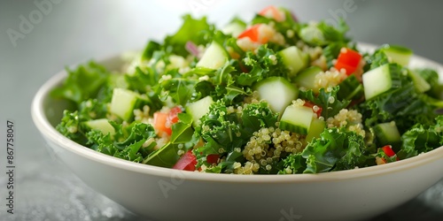 Flavorful superfood salad featuring quinoa and kale. Concept Superfood Salad, Quinoa, Kale, Healthy Eating, Flavorful Dish photo