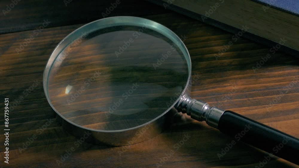 Magnifying Glass Picked Up Or Put Down On Table Magnifying Glass Picked Up Or Put Down On Table