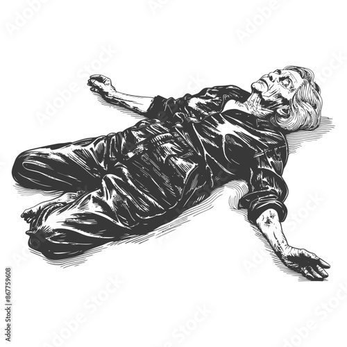 Elderly woman lying lifelessly on the ground