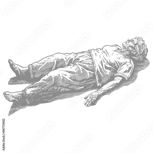 Deceased man in vintage engraving style