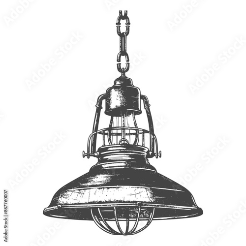 Industrial Pendant Lamp, Detailed Engraving, Vintage Hanging Light.