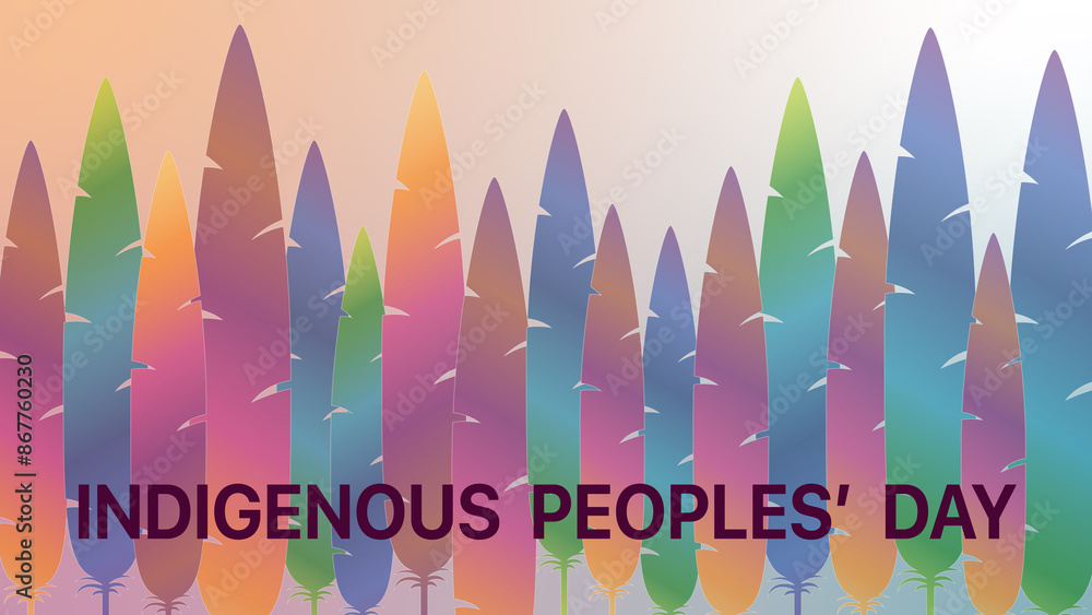 The International Day of the World’s Indigenous People vector illustration showcases a colorful feather background with the title and copy space. The International Day of the World’s Indigenous People vector illustration showcases a colorful feather background with the title and copy space.