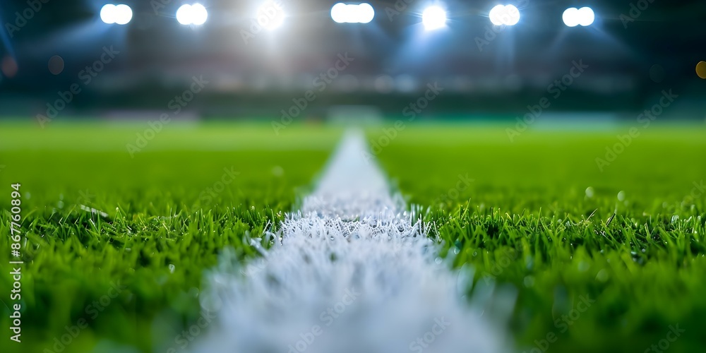 Precision Spotlight Closeup of Soccer Field Center Line under Stadium
