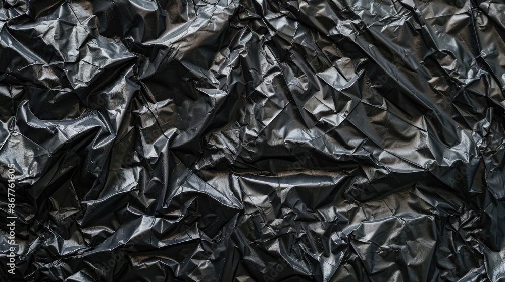 Black crumpled polyethylene sheet on a white background Black crumpled polyethylene sheet on a white background