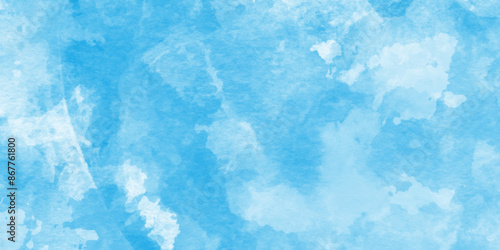 Abstract hand paint square stained soft sky blue watercolor background, hand painted blue watercolor texture, Beautiful bright blue paper texture, Stylist beautiful white clouds in natural bright sky.