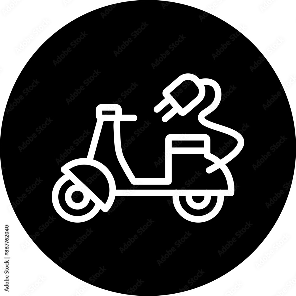 Electric scooter Vector Line White Circle Black Electric scooter Vector Line White Circle Black