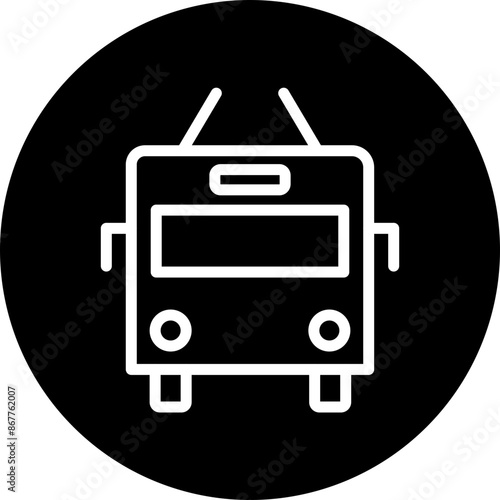 Trolleybus Vector Line White Circle Black