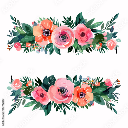 Pink and peach watercolor floral flower arrangements