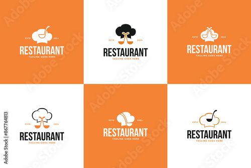 Set of chef hat with soup ladle logo design vector illustration template idea