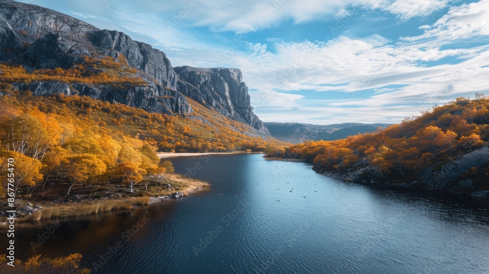 Naklejka premium Lake scenery in the fall