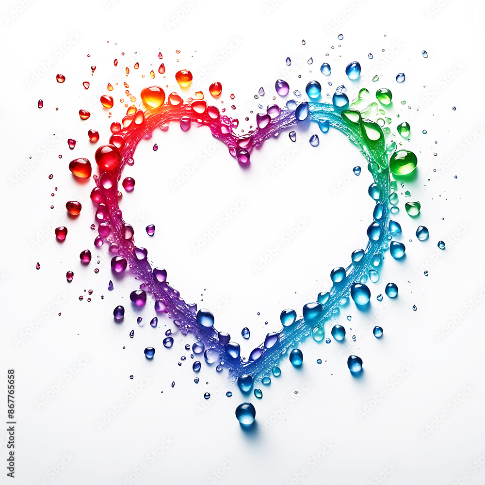 Obraz premium Herz Rahmen herzförmig aus frischen farbigen Tropfen regenbogen bunt Sommer voller Kraft Farbe als Dekoration Hintergründe Vorlagen sommerlich leichte Gefühle Liebe Grüße Karte Papier freier Raum