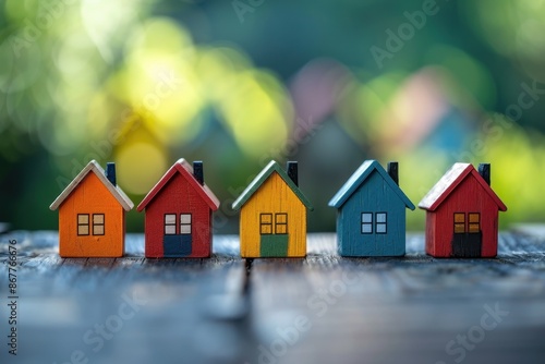Wallpaper Mural Colorful Miniature Houses on a Wooden Surface Torontodigital.ca