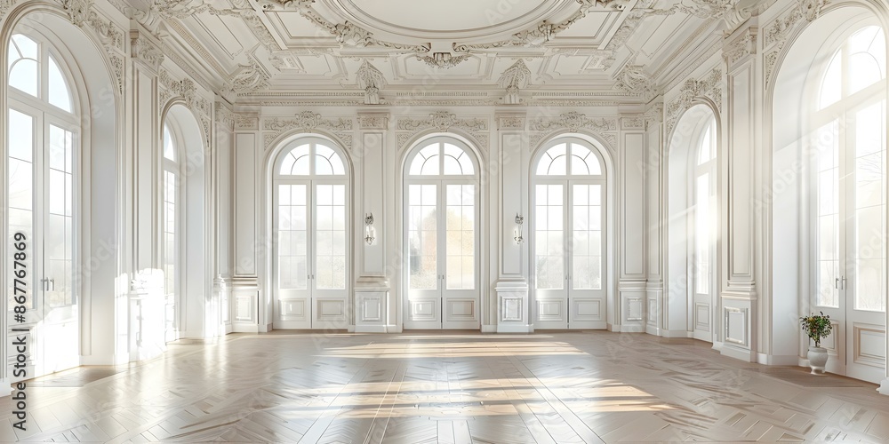 White interior background of manor house. Concept White Interior, Manor House, Classic Design, Elegant Decor, Vintage Vibe White interior background of manor house. Concept White Interior, Manor House, Classic Design, Elegant Decor, Vintage Vibe