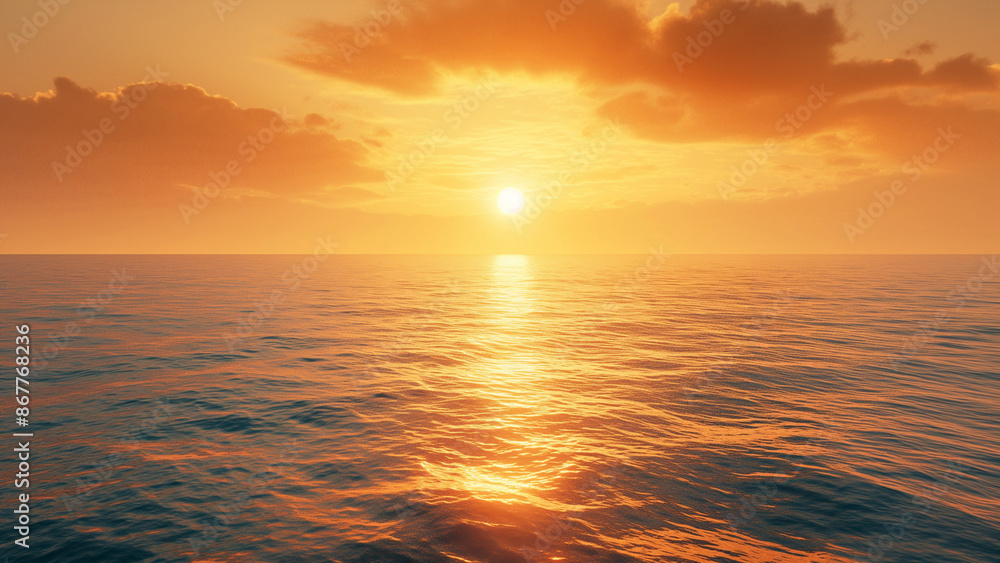 Fototapeta premium An enchanting golden sunset over a calm, minimalist ocean