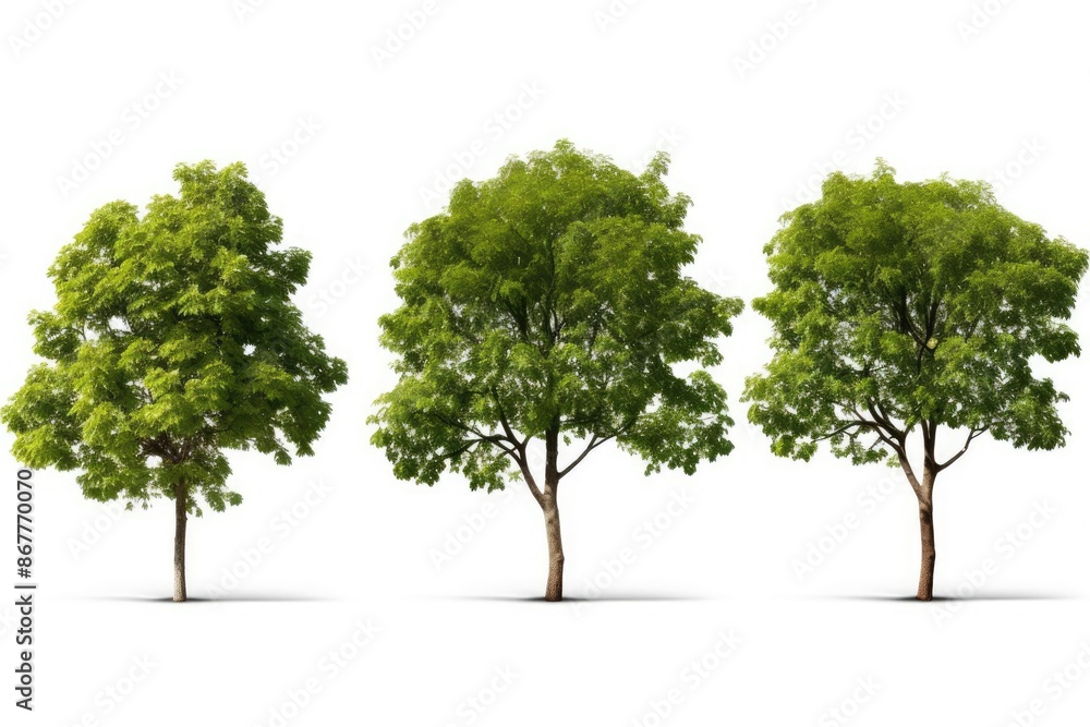 Three lush green trees isolated on a white background. Perfect for adding a touch of nature to your design. Three lush green trees isolated on a white background. Perfect for adding a touch of nature to your design.