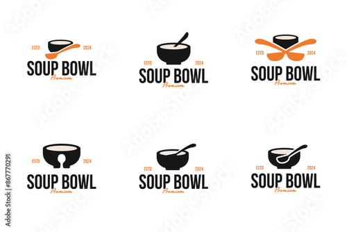 Set of soup bowl with spoon logo design vector illustration template idea