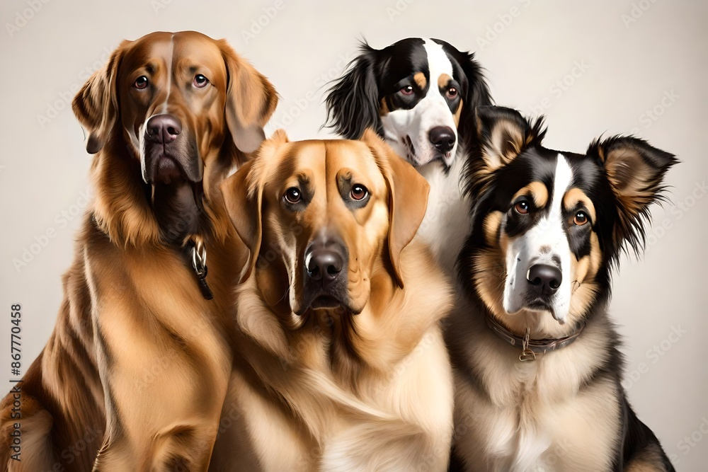 Three large breed dogs together on white web banner with room for text.