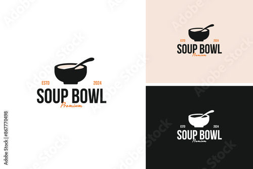 Soup bowl with spoon logo design vector illustration template idea