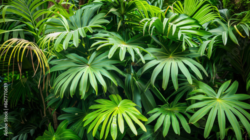 Closeup of tropical palm leaves, creating a natural garden look © Виктория Марьенко