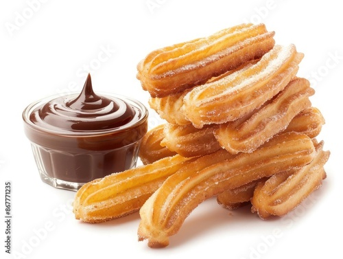 Churros A stack of churros with a side of dipping chocolate
