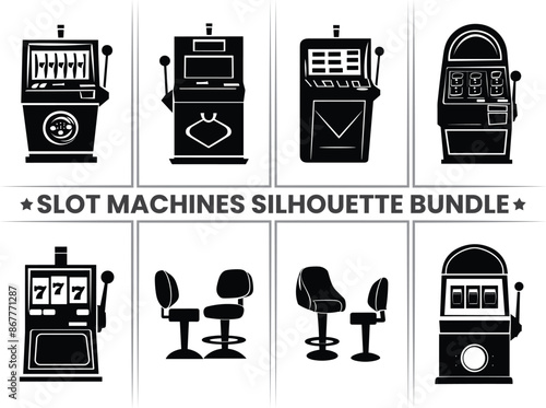 Jackpot Casino Slot Machine Silhouette Icon Vector - Casino Slot Machine silhouette Perfect for the Gambling Industry and Sports