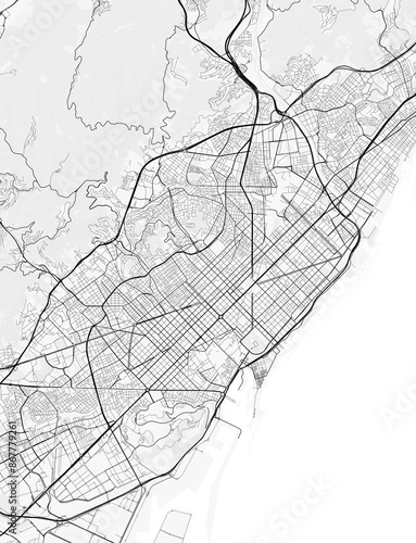 Canvas Print Map of the city of Barcelona, Spain