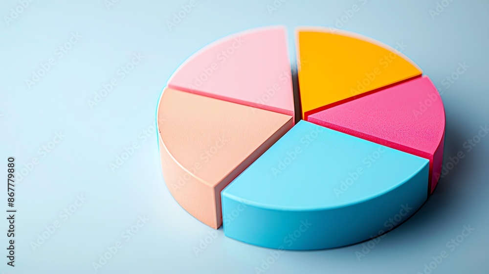 Fototapeta premium Closeup of a pie chart showing market share distribution in the financial highlights report, market share, competitive analysis