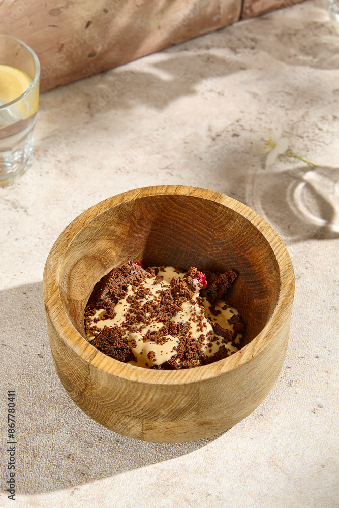 custom made wallpaper toronto digitalAuthentic Chocolate Biscuit Sour Cream Caramel Dessert in Sunlit Natural Aesthetic Still Life