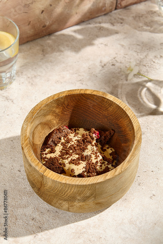 Wallpaper Mural Authentic Chocolate Biscuit Sour Cream Caramel Dessert in Sunlit Natural Aesthetic Still Life Torontodigital.ca