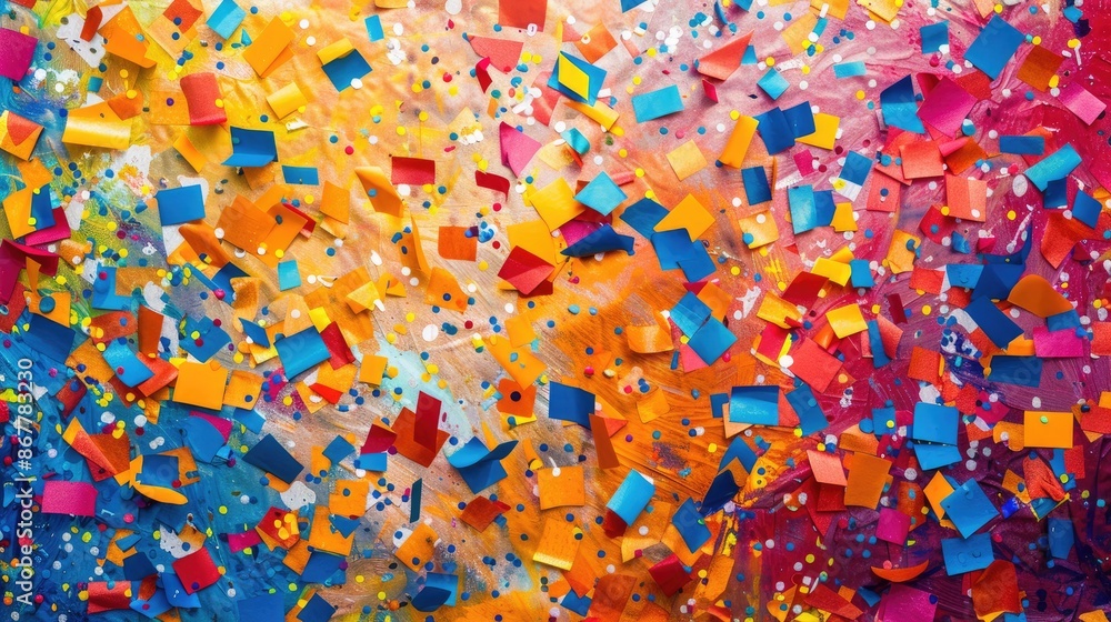 Confetti papers cascade in celebration Confetti papers cascade in celebration