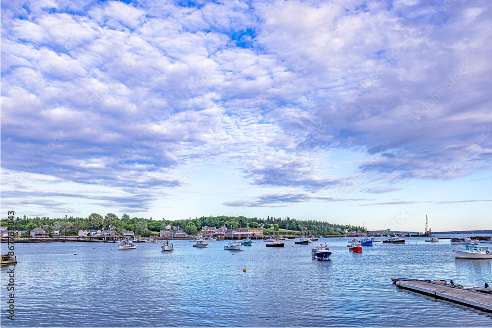 Lobster and fishing boats at anchor in Bass Harbor in Maine Lobster and fishing boats at anchor in Bass Harbor in Maine
