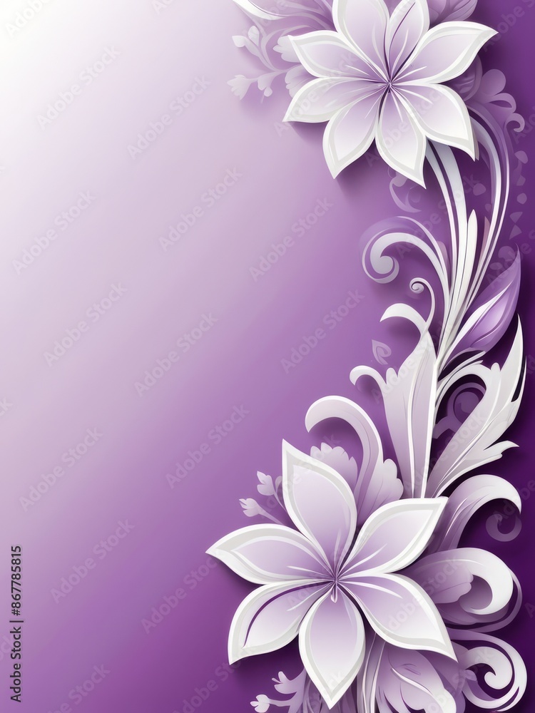 Abstract purple and white gradient background with white fantastic flowers Abstract purple and white gradient background with white fantastic flowers