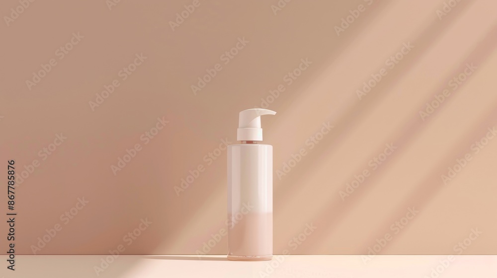 White Pump Bottle of Lotion on a Beige Surface With Sunlight White Pump Bottle of Lotion on a Beige Surface With Sunlight