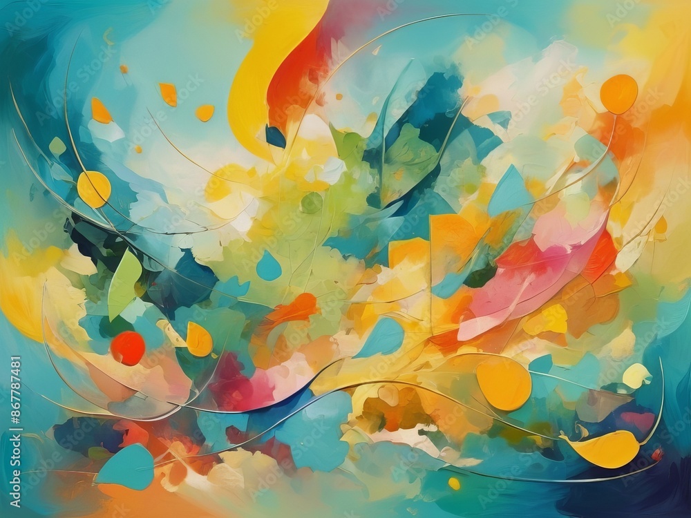 Abstract painting in summer colors theme, whimsical shapes, optimistic and happy feelings. Background or wallpaper Abstract painting in summer colors theme, whimsical shapes, optimistic and happy feelings. Background or wallpaper