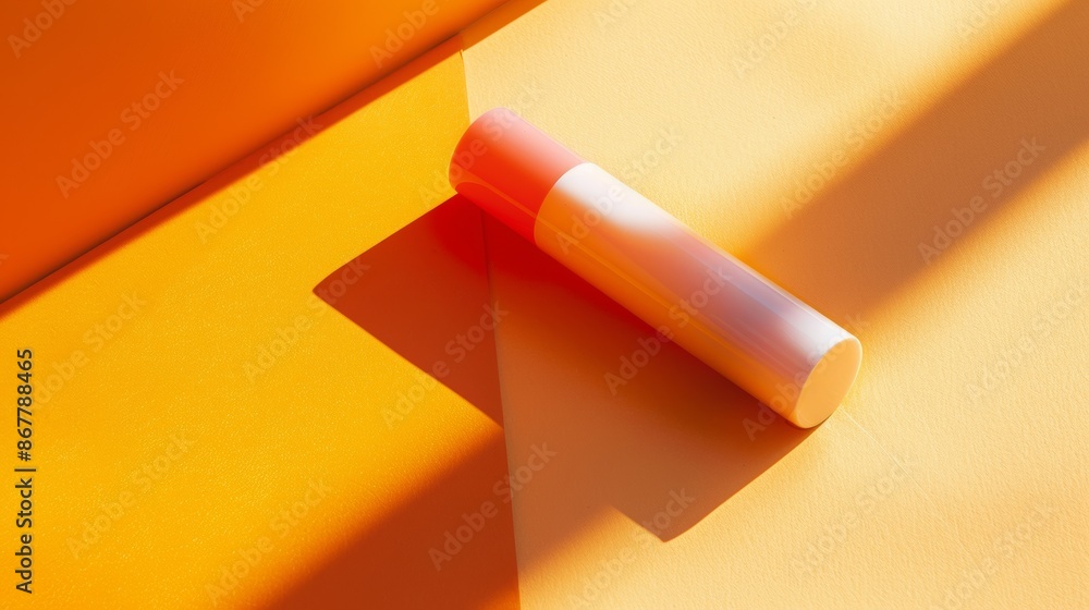 White And Pink Sunscreen Bottle On A Yellow And Orange Background White And Pink Sunscreen Bottle On A Yellow And Orange Background